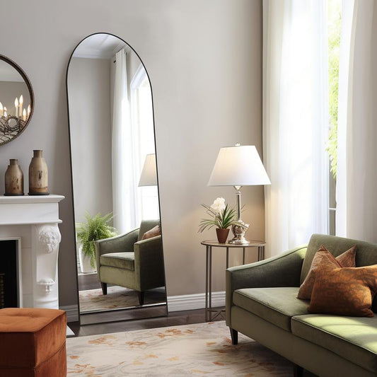 Floor standing mirror with stand