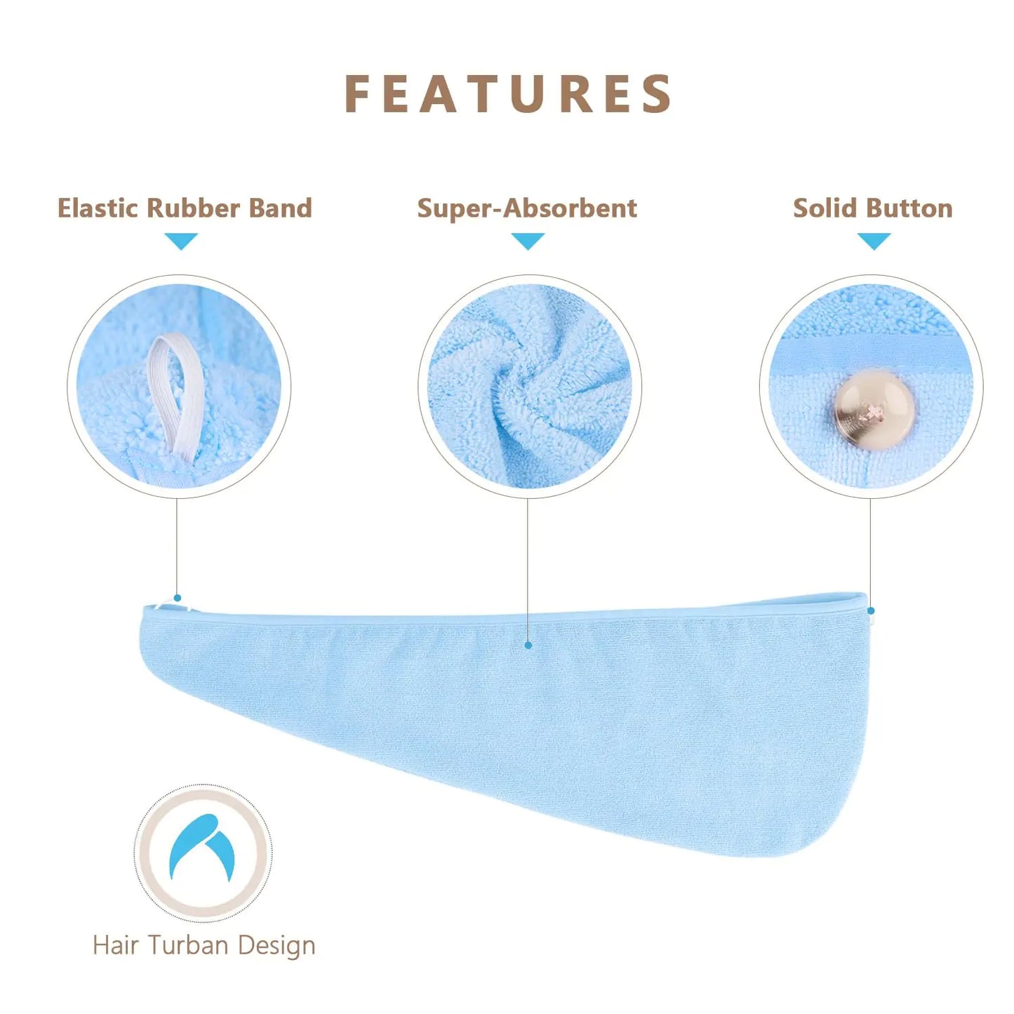 Microfiber Hair Turbans 5 Pack, Quick Drying