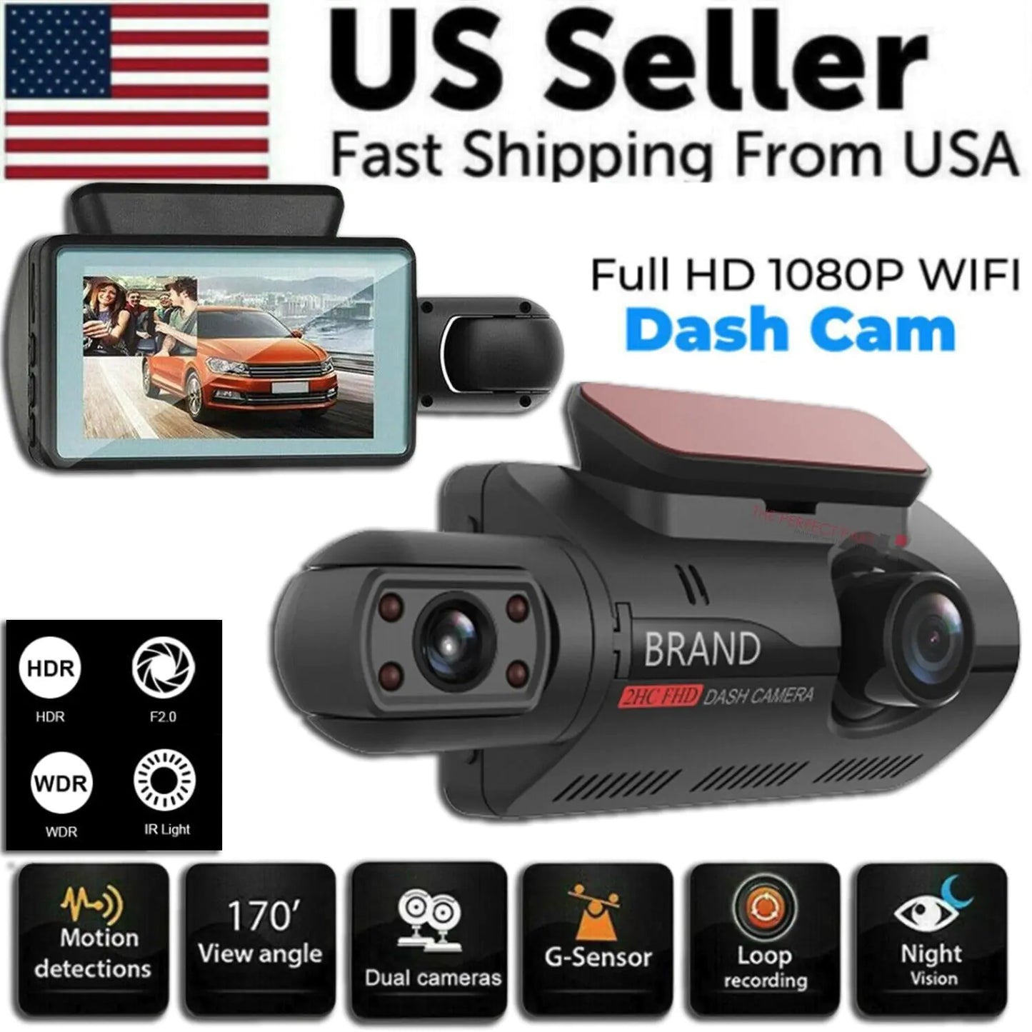 1080P Dual Dash Cam with G-Sensor and Parking Mode