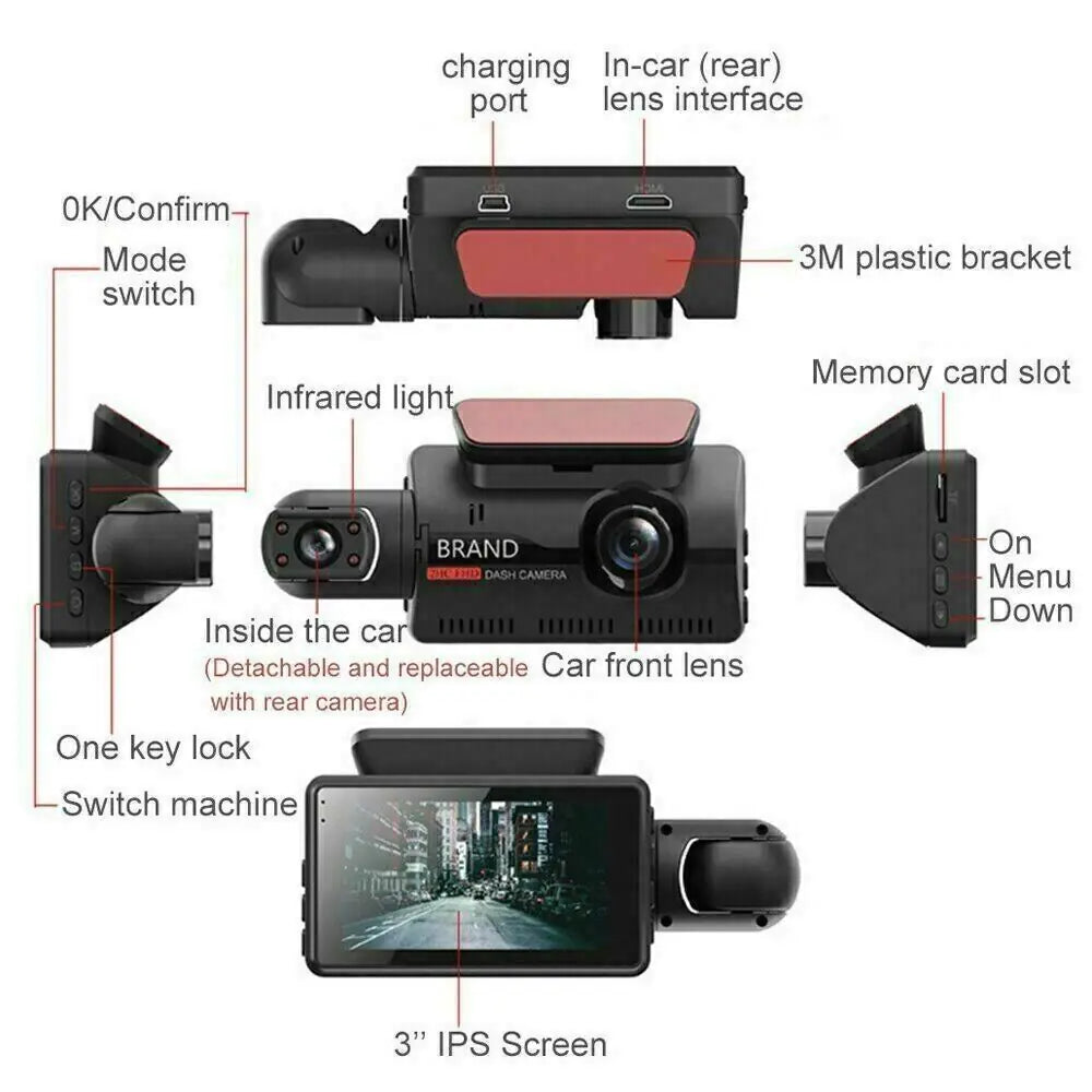 1080P Dual Dash Cam with G-Sensor and Parking Mode